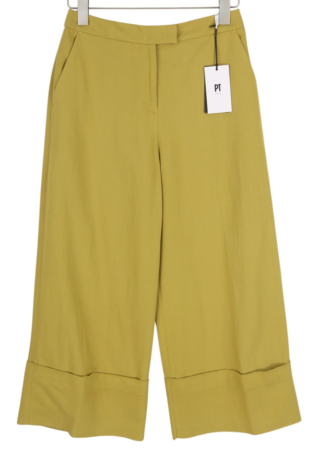 PT TORINO Colette moteriškos kelnės, 40 W28, žalios, atlenktos, lininio audinio iki kulkšnių, RMK 315 € 