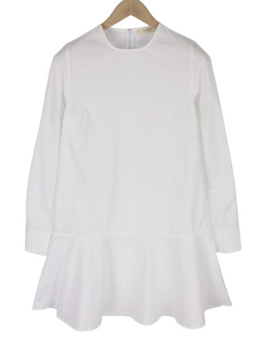 SUISTUDIO Dylan moteriška suknelė UK10 balta medvilninė ilgomis rankovėmis apvalios iškirptės logotipu šortai 