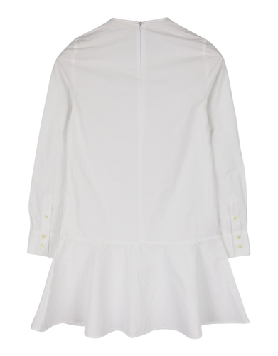 SUISTUDIO Dylan moteriška suknelė, UK6, balta medvilninė ilgomis rankovėmis, apvali kaklo iškirpte, trumpi šortai su logotipu. 