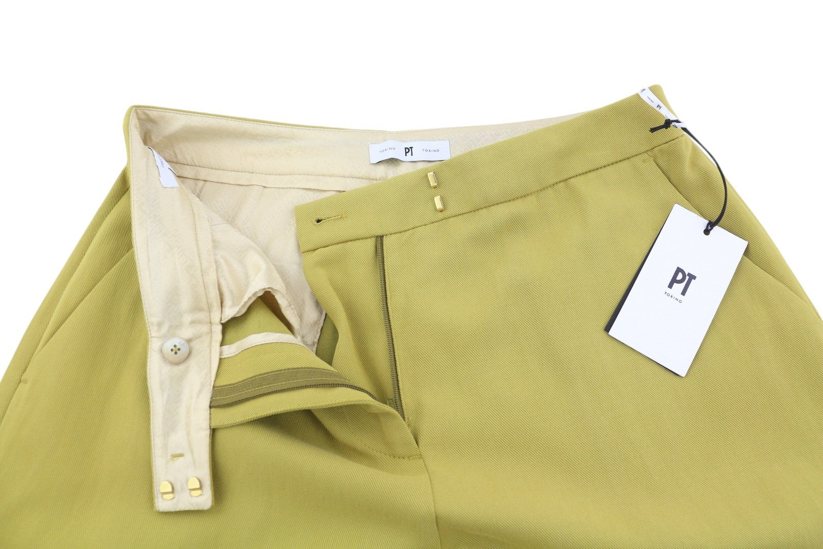 PT TORINO Colette moteriškos kelnės, 42 W30, žalios, atlenktos, iki kulkšnių, lininis mišinys, rekomenduojama kaina – 315 € 