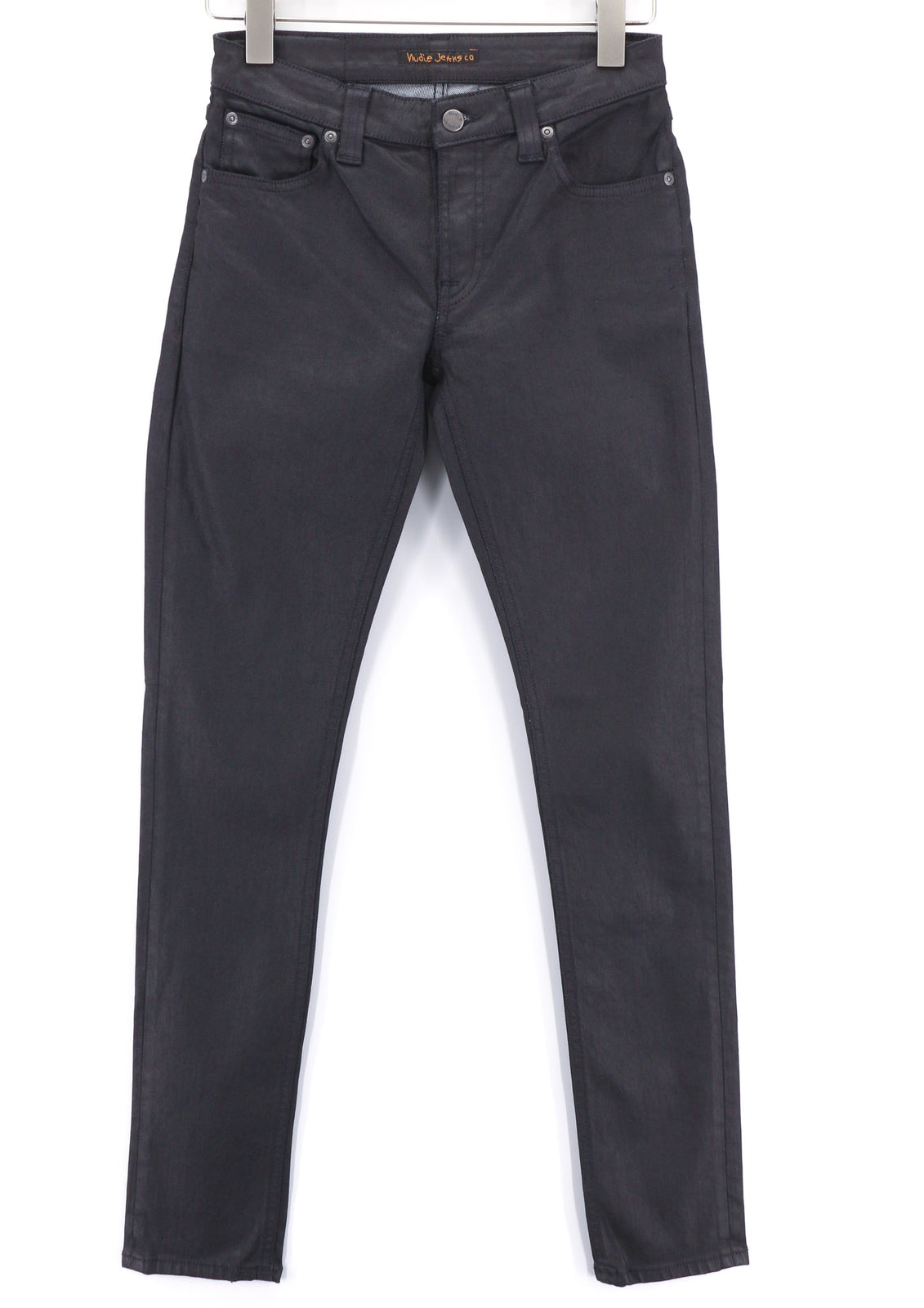 NUDIE JEANS Skinny Lin vyriški džinsai W28/L32 juodi su juodu dengtu ekologišku užtrauktuku 