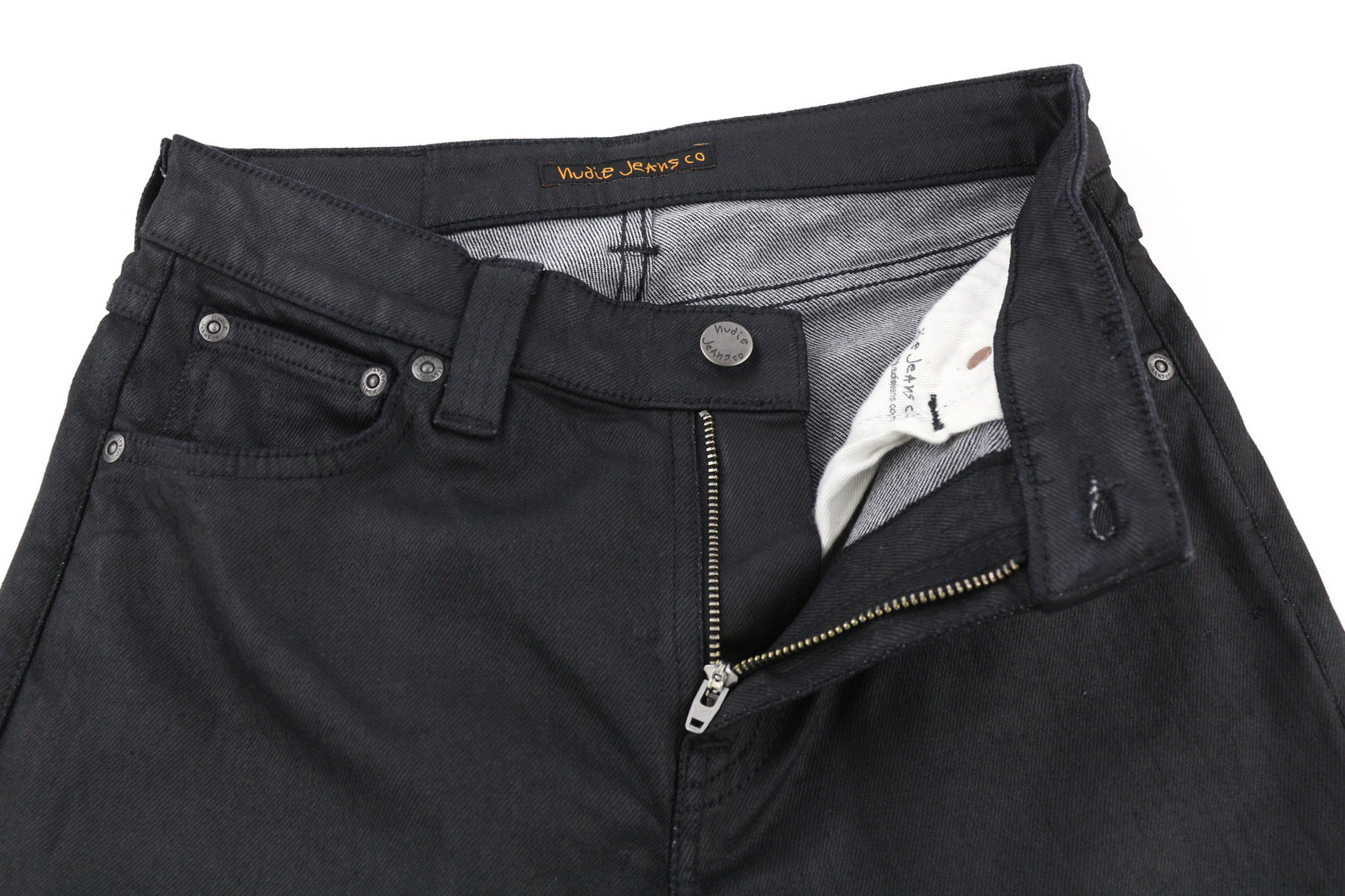 NUDIE JEANS Skinny Lin vyriški džinsai W28/L32 juodi su juodu dengtu ekologišku užtrauktuku 