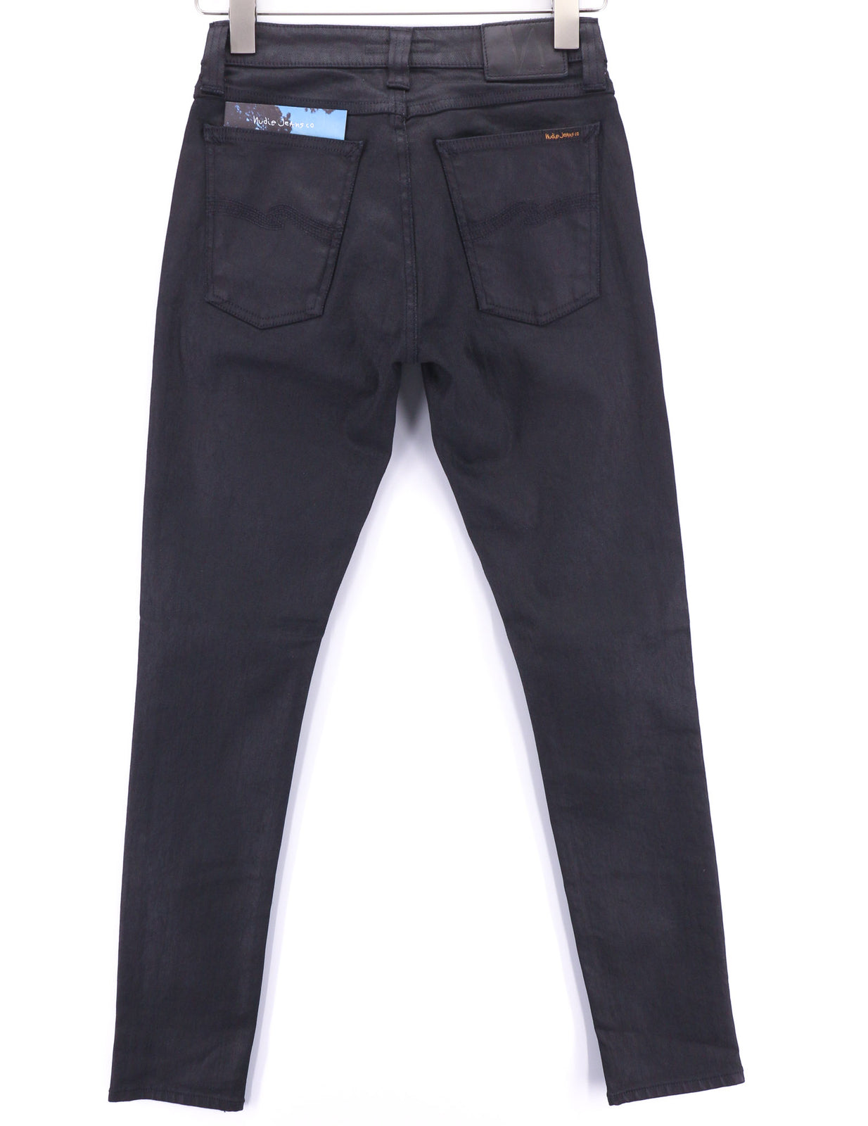 NUDIE JEANS Skinny Lin vyriški džinsai W28/L32 juodi su juodai dengta ekologiška medvilne 