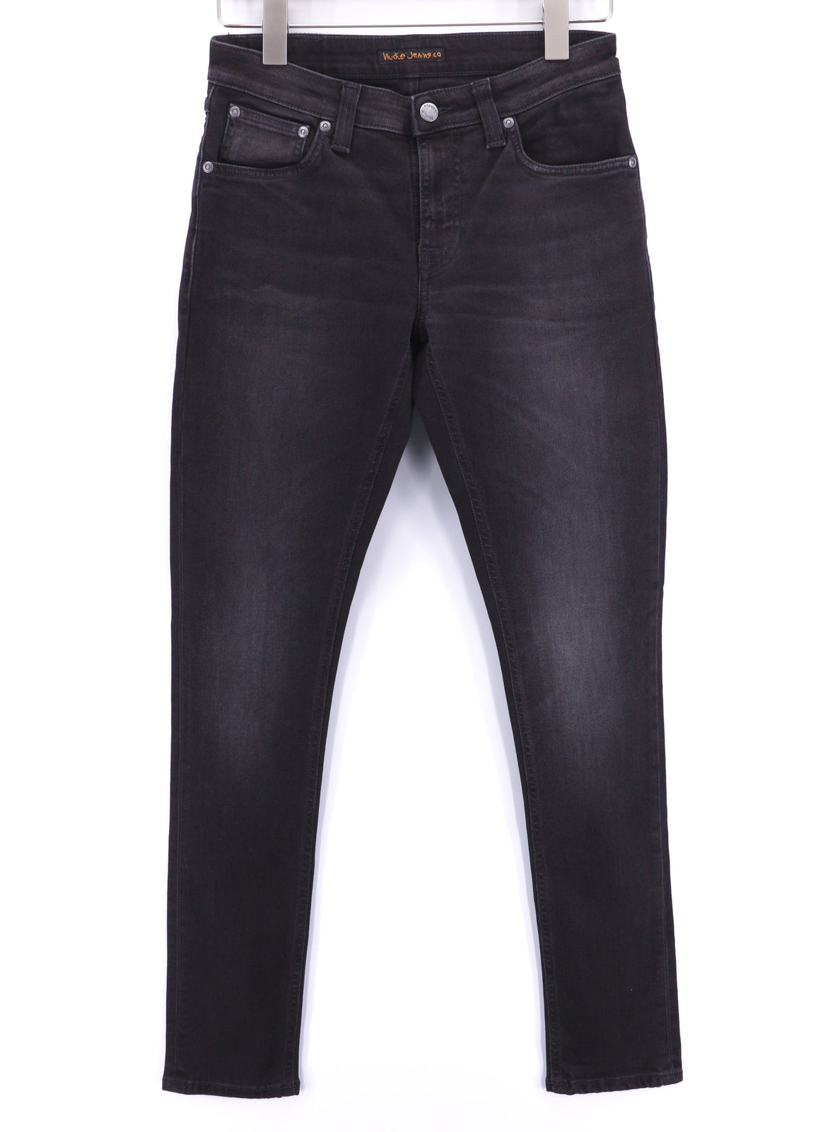 NUDIE JEANS Skinny Lin vyriški džinsai W29/L32 juodi su įprastu skalbiniu tamsiai mėlynu logotipu 