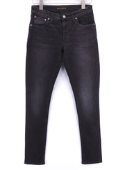NUDIE JEANS Skinny Lin vyriški džinsai W29/L32 juodi su įprastu skalbiniu tamsiai mėlynu logotipu 