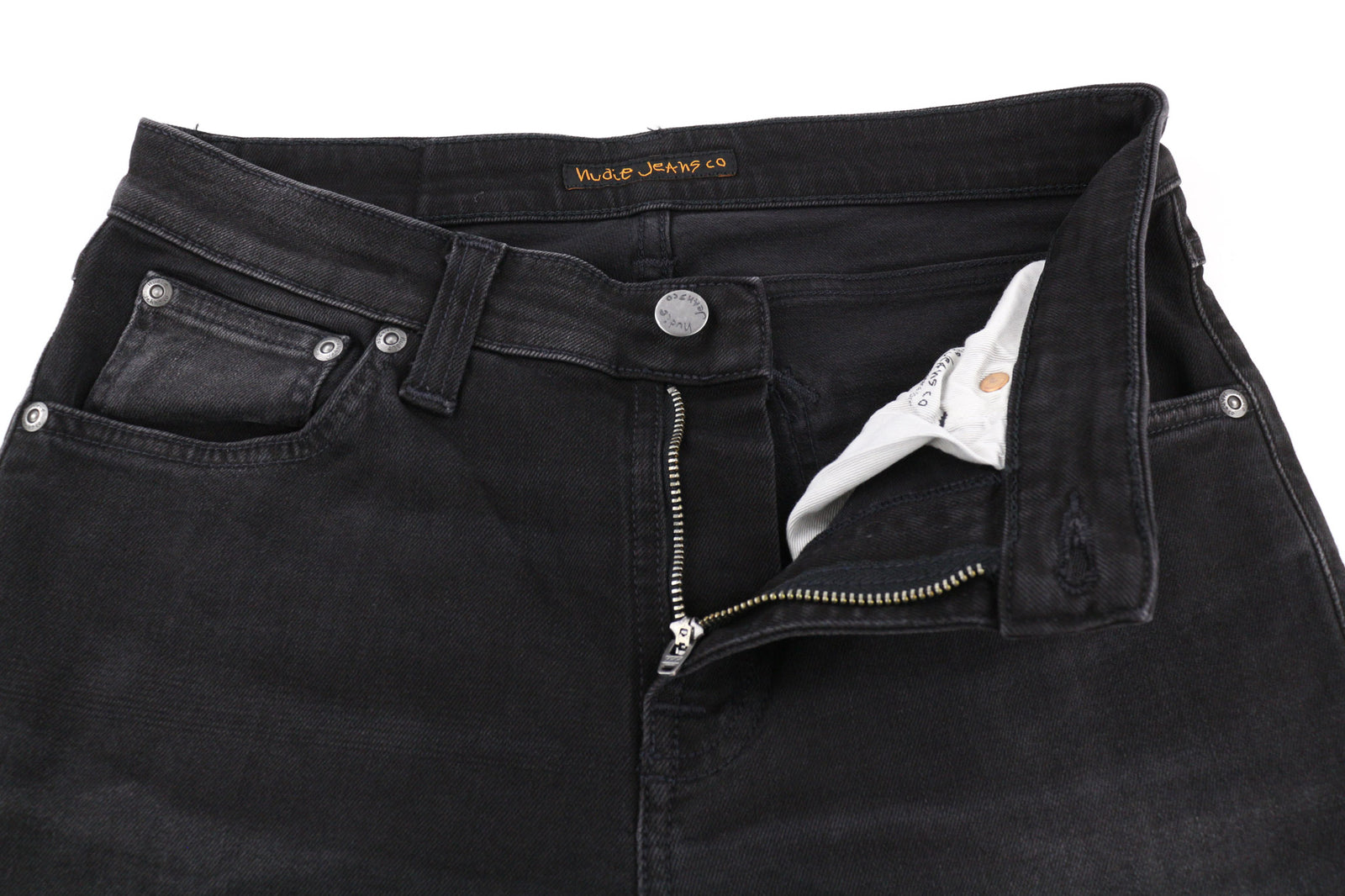 NUDIE JEANS Skinny Lin vyriški džinsai W29/L32 juodi su įprastu skalbiniu tamsiai mėlynu logotipu 