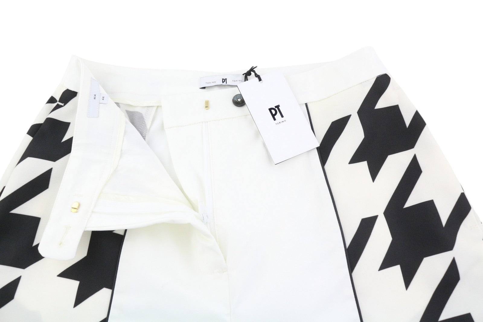 PT TORINO Mia moteriškos kelnės 44 W28 baltos platėjančios klešnės raštuotas užtrauktukas iki kulkšnies 