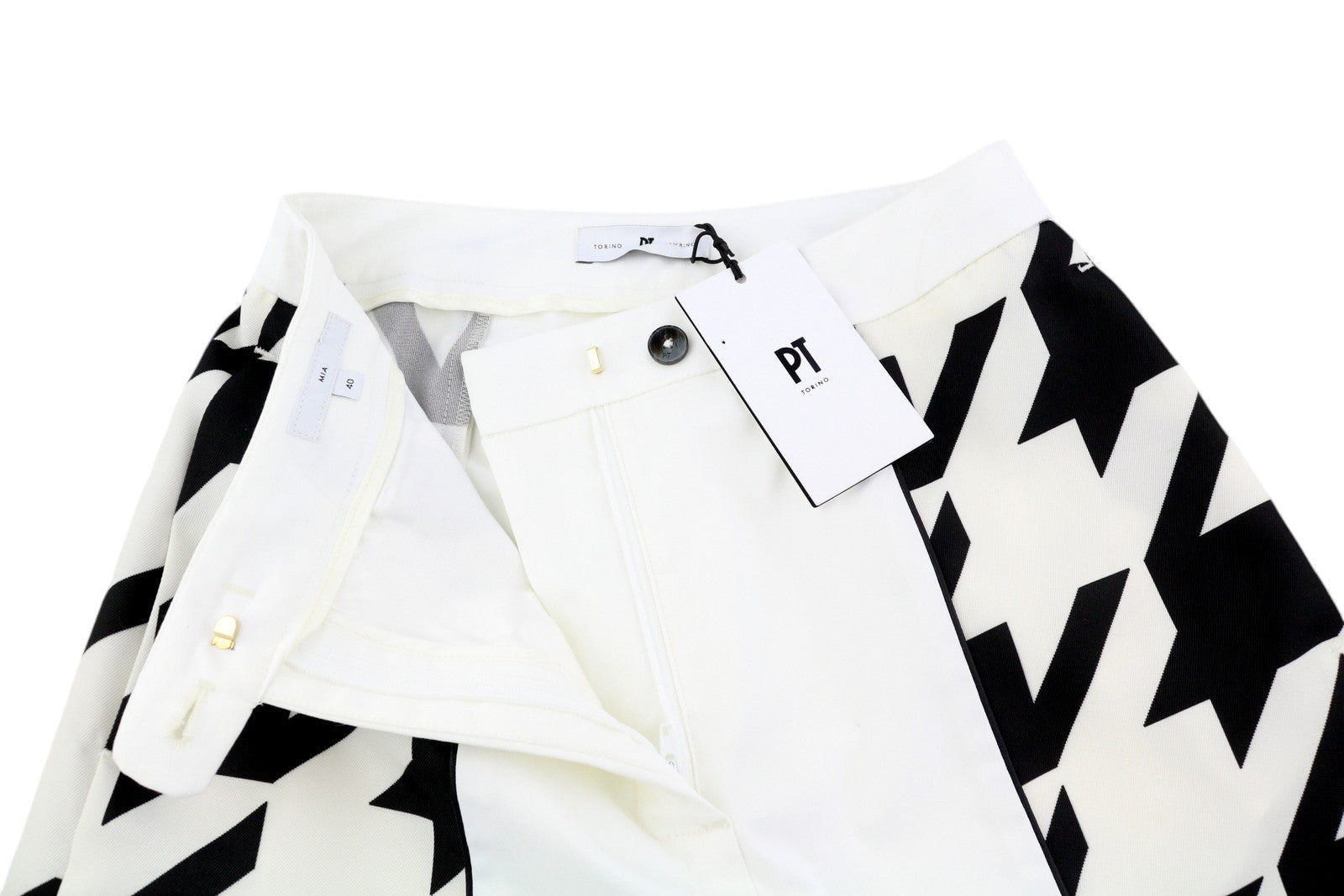 PT TORINO Mia moteriškos kelnės 40 W25 baltos platėjančios klešnės raštuotas ilgis iki kulkšnių 