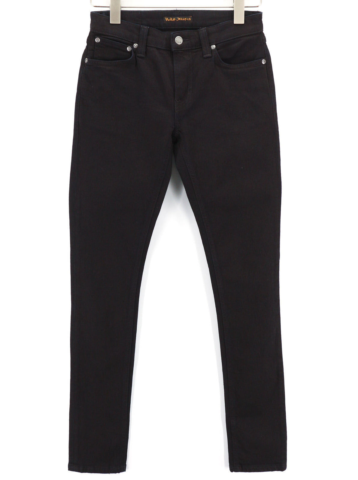 NUDIE JEANS Skinny Lin vyriški džinsai W28/L32 juodi, juodi, užtrauktukai, tamsaus džinso logotipas 