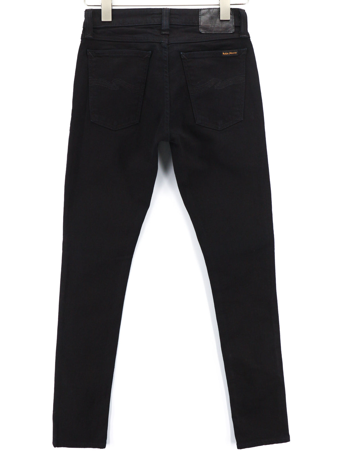 NUDIE JEANS Skinny Lin vyriški džinsai W28/L32 juodi, juodi, užtrauktukai, tamsaus džinso logotipas 