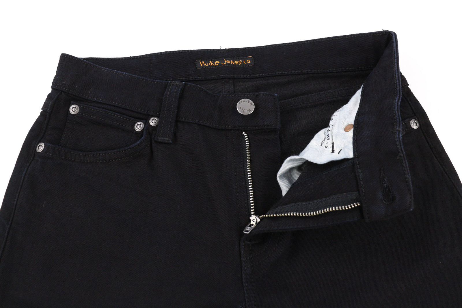 NUDIE JEANS Skinny Lin vyriški džinsai W28/L32 juodi, juodi, užtrauktukai, tamsaus džinso logotipas 