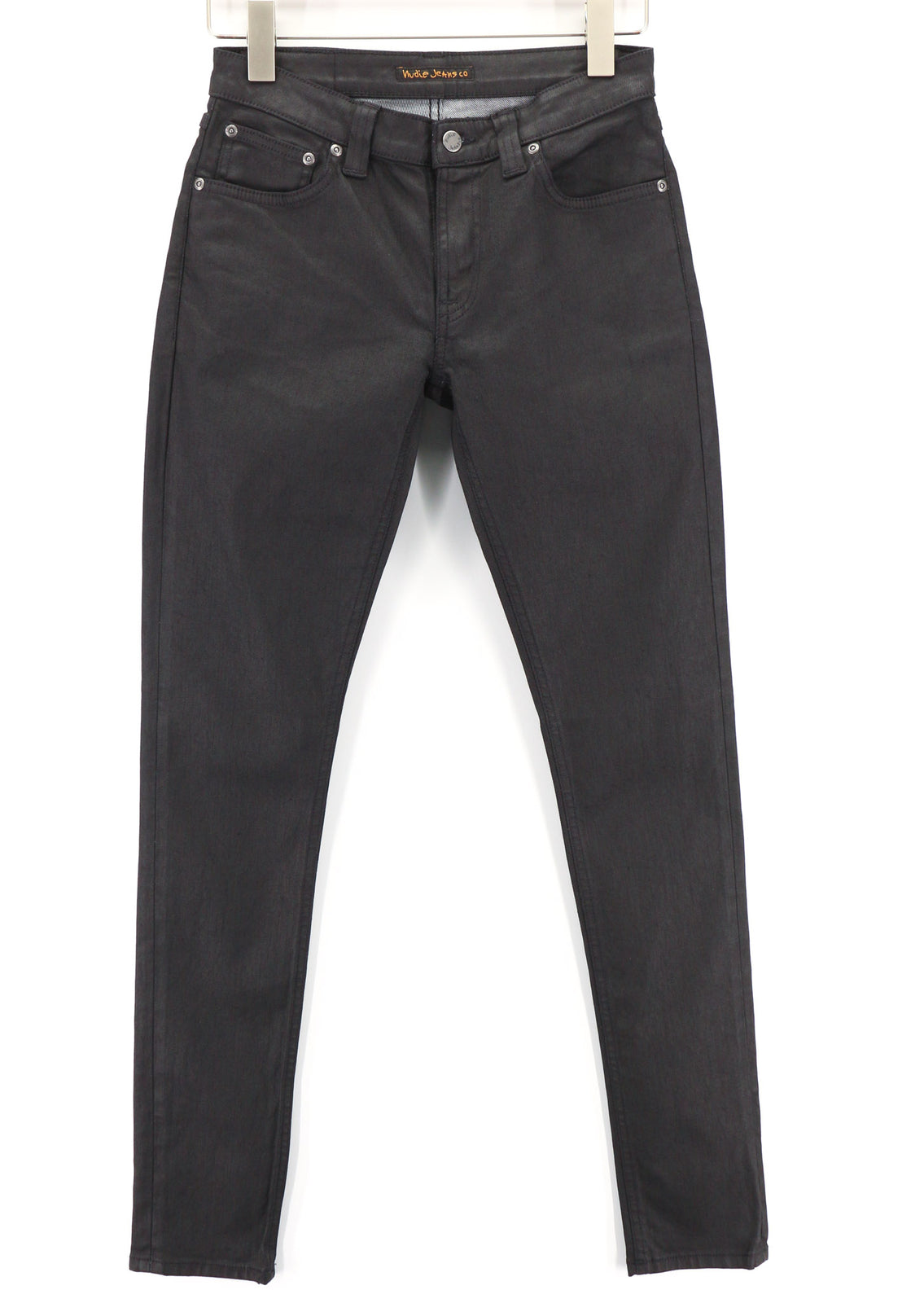 NUDIE JEANS Skinny Lin vyriški džinsai W29/L34 juodi su juodos spalvos organinės medvilnės dengimu 