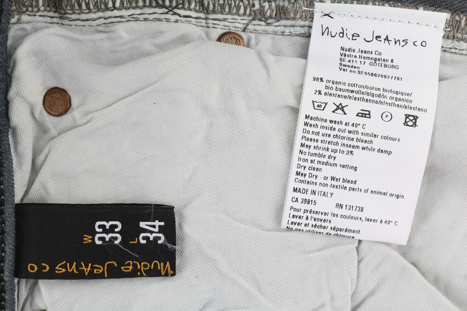 NUDIE JEANS Tight Long John Men Jeans W33/L34 Organic Charcoal Slim Fit Zip Fly