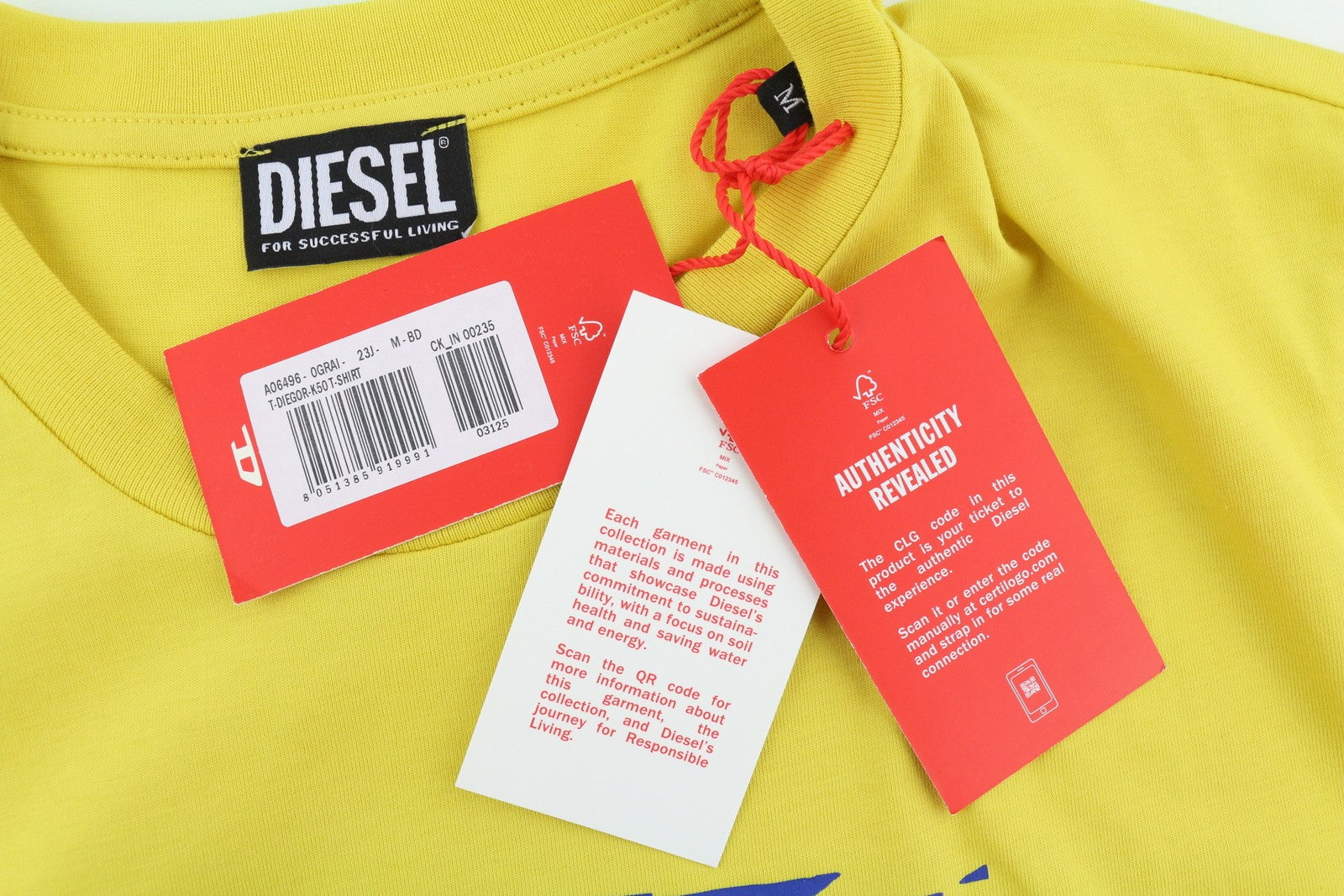 DIESEL T-Diegor-K50 vyriški marškinėliai M, geltoni, trumpomis rankovėmis, apvalia apykakle, trikotažo medvilnė 