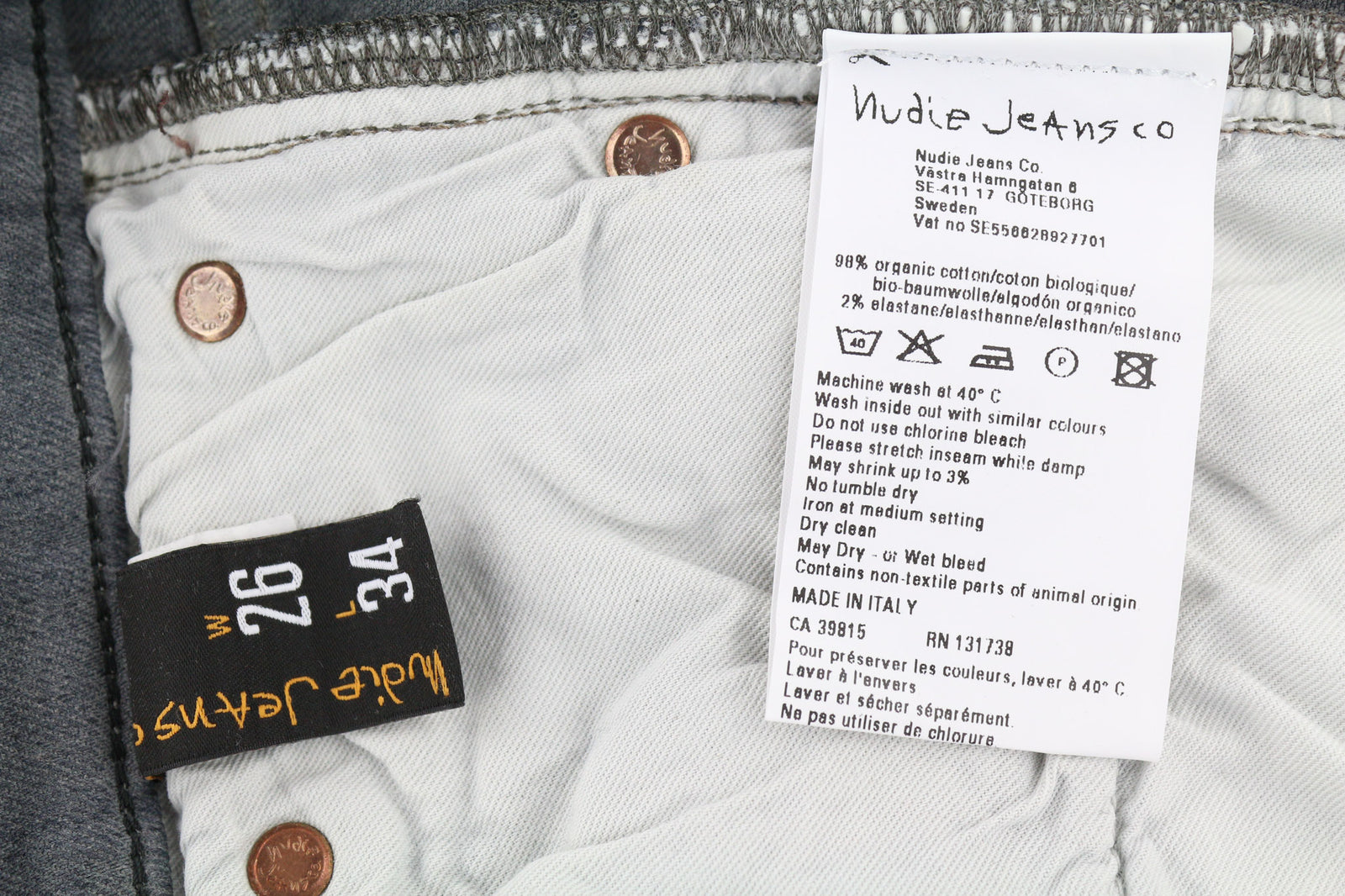 NUDIE JEANS Tight Long John Women Jeans W26/L34 Organic Charcoal Washed Slim Fit