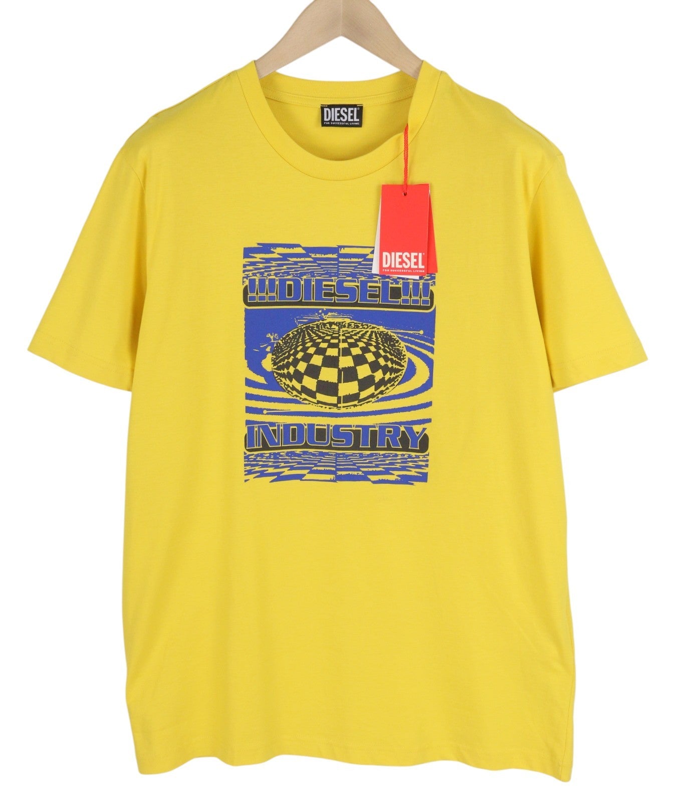 DIESEL T-Diegor-K50 Men T-Shirt XL Yellow Short Sleeved Crew Neck Tricot Cotton