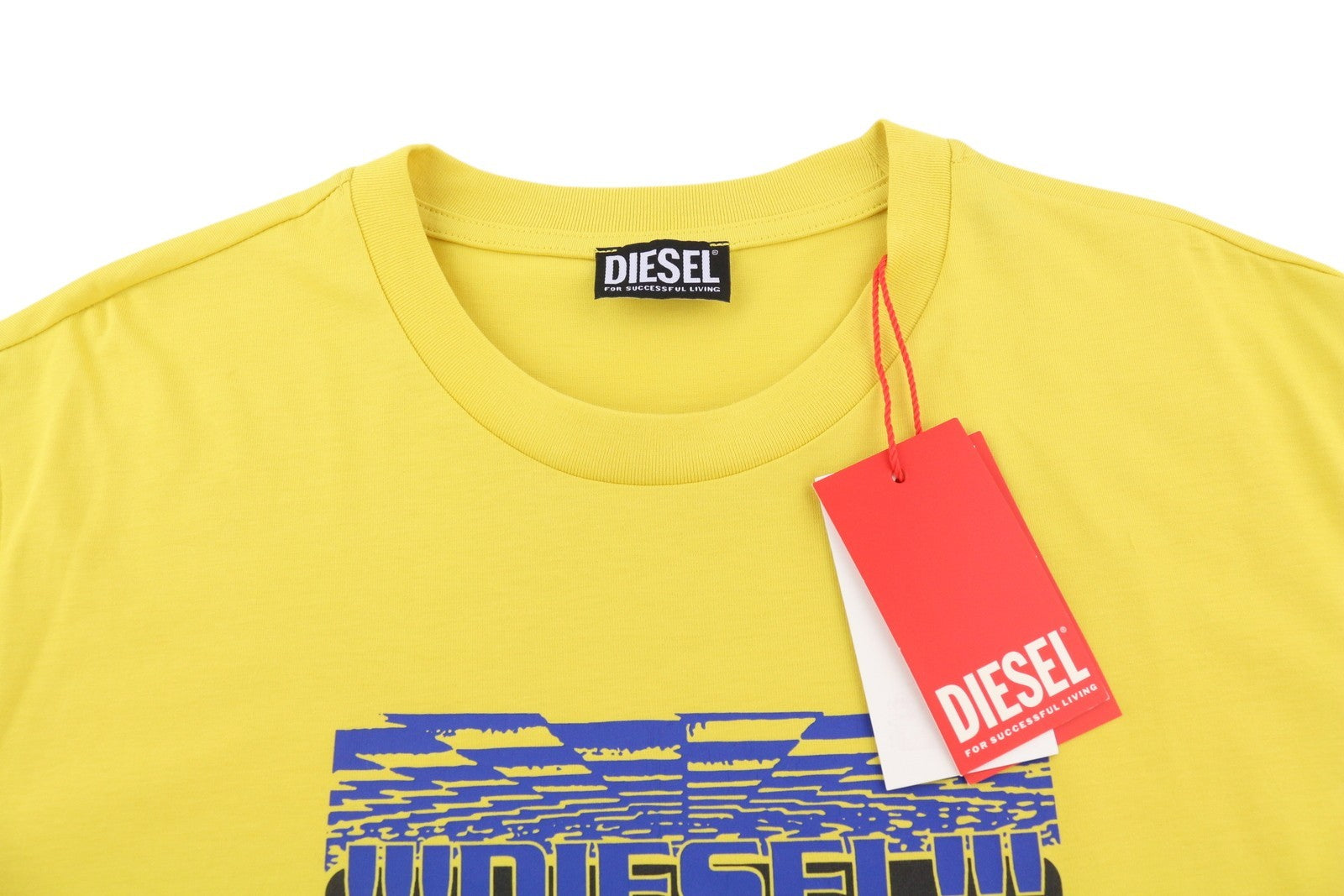 DIESEL T-Diegor-K50 Men T-Shirt XL Yellow Short Sleeved Crew Neck Tricot Cotton