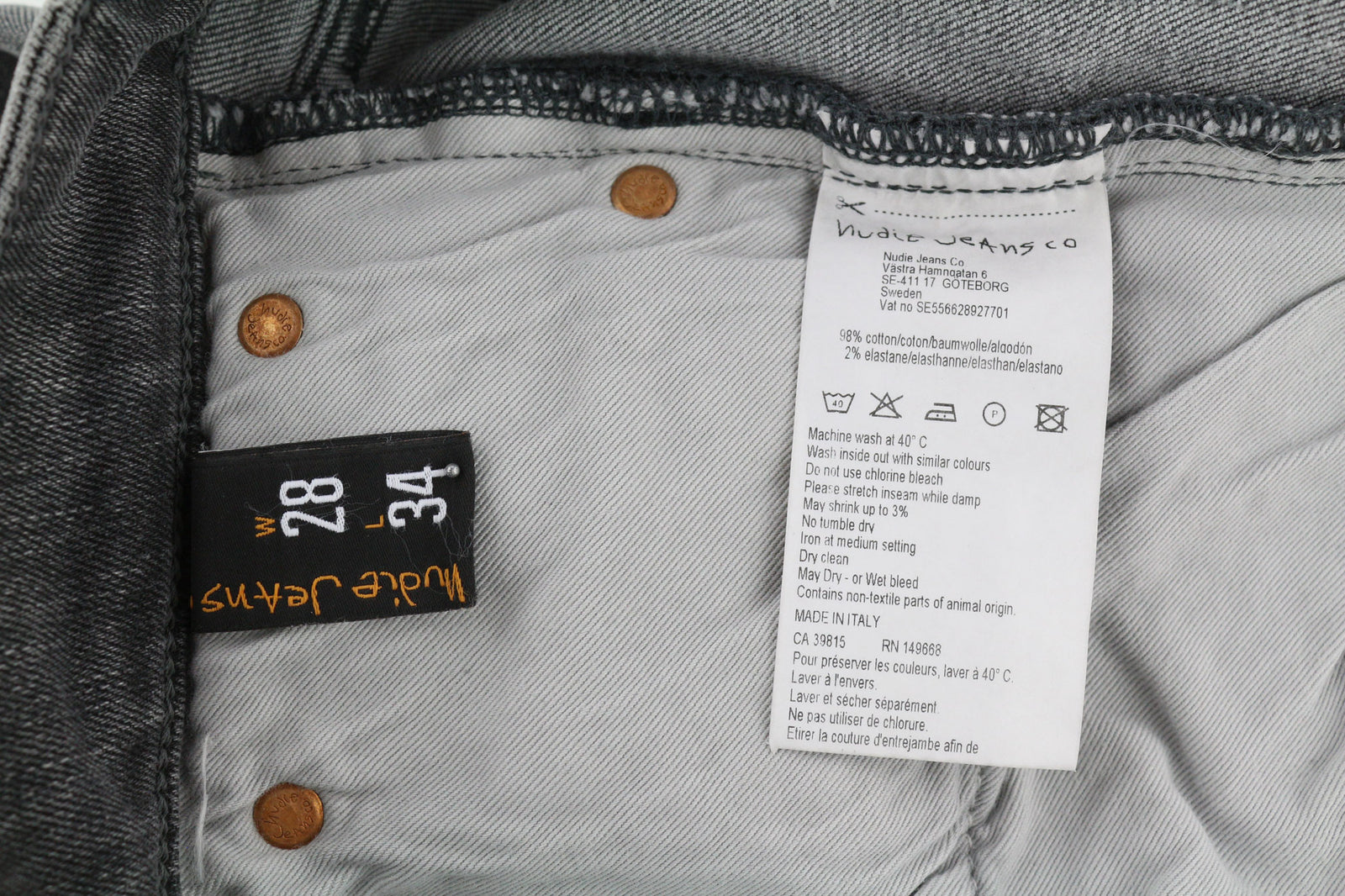 NUDIE JEANS Skinny Lin Men Jeans W28/L34 Grey Wolf Washed Zipper Stretch Logo