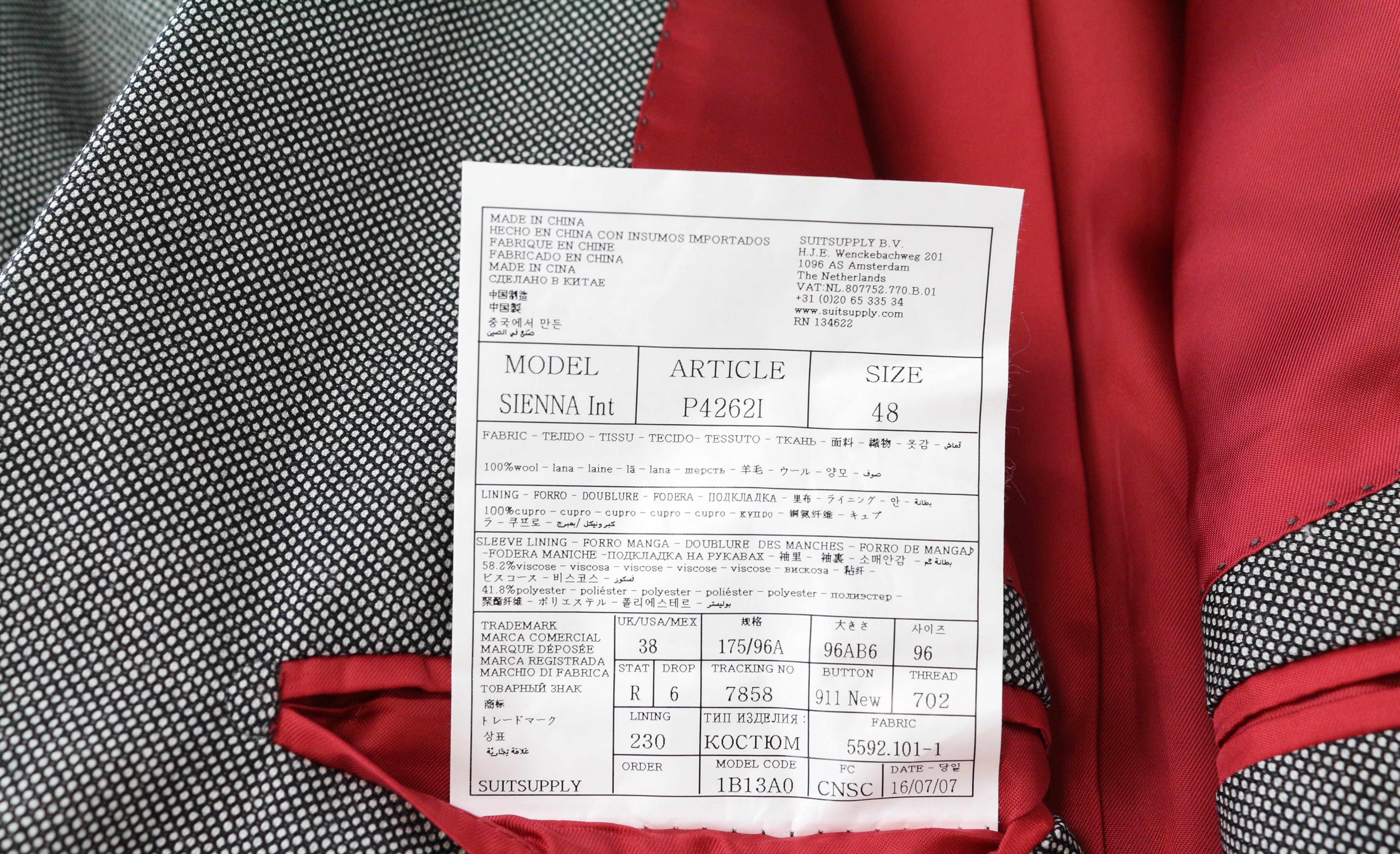 „SUITSUPPLY Sienna“ švarkas, UK38R, vyriškas pilkas, vienaeilis vilnonis švarkas „Super 130's“ 