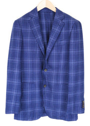 SUITSUPPLY vyriškas švarkas „Havana“ – 36R languotas mėlynas vilnonis, šilkinis, lininis, plonas kirpimas 