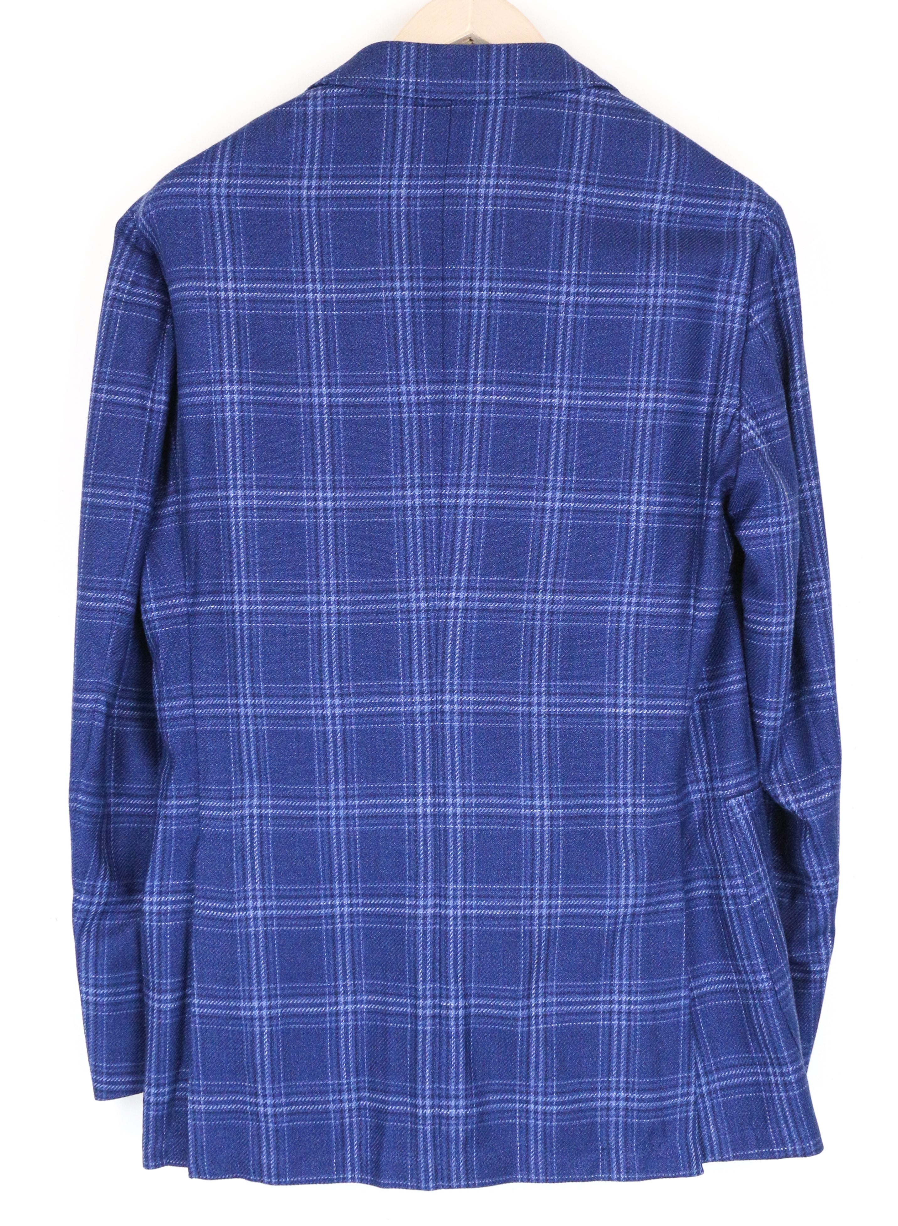 SUITSUPPLY vyriškas švarkas „Havana“ – 36R languotas mėlynas vilnonis, šilkinis, lininis, plonas kirpimas 