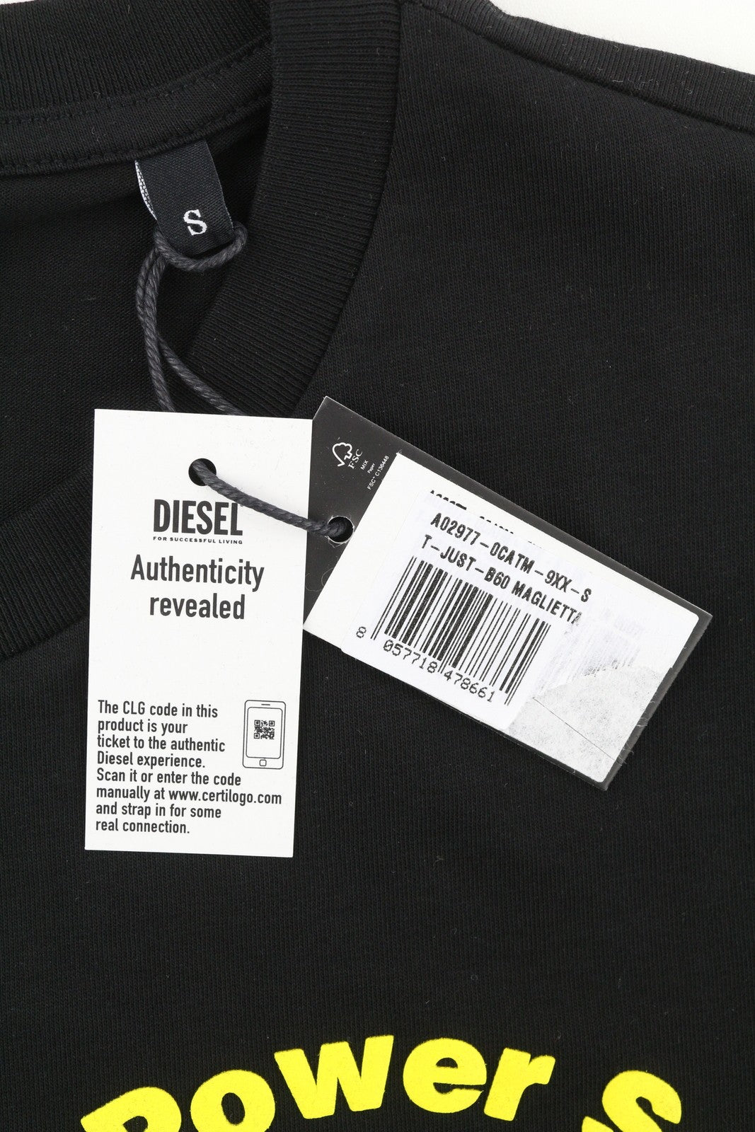 DIESEL T-Just-B60 vyriški marškinėliai su juodu, trumpomis rankovėmis, apvalia kaklo iškirpte, trikotažo raštu, S dydžio