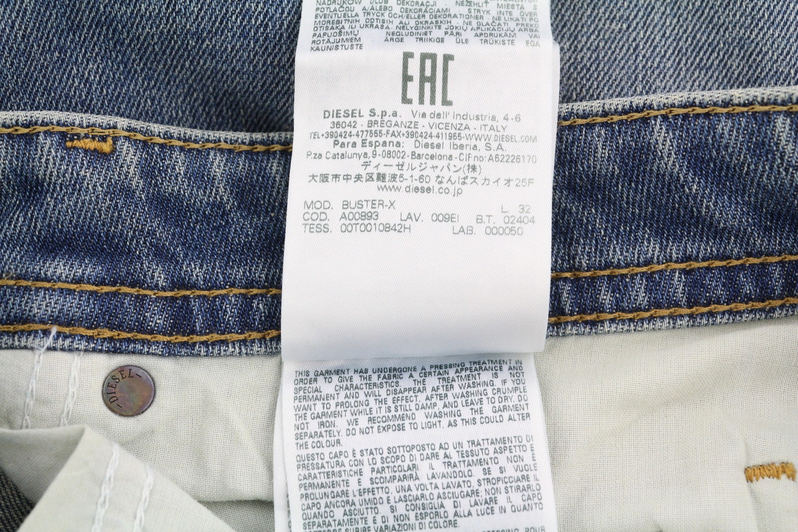 DIESEL Buster 009EI vyriški džinsai W31/L32 siaurėjantys, mėlyni, su sagomis 