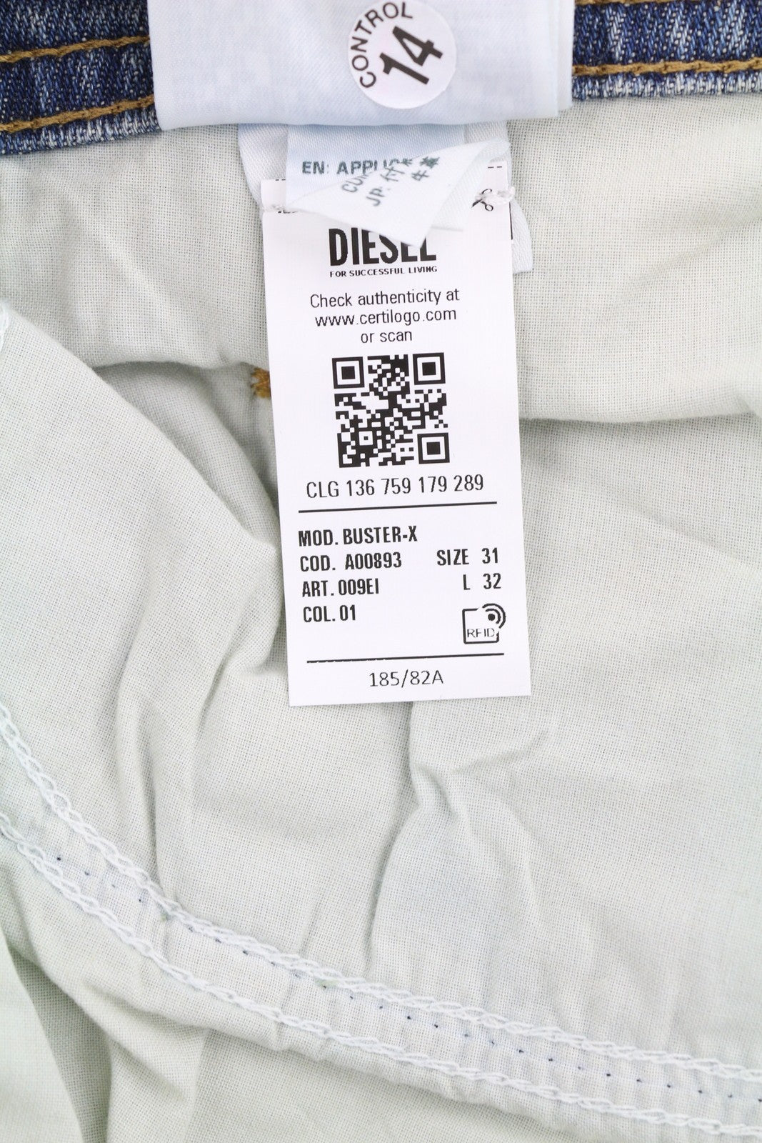 DIESEL Buster 009EI vyriški džinsai W31/L32 siaurėjantys, mėlyni, su sagomis 