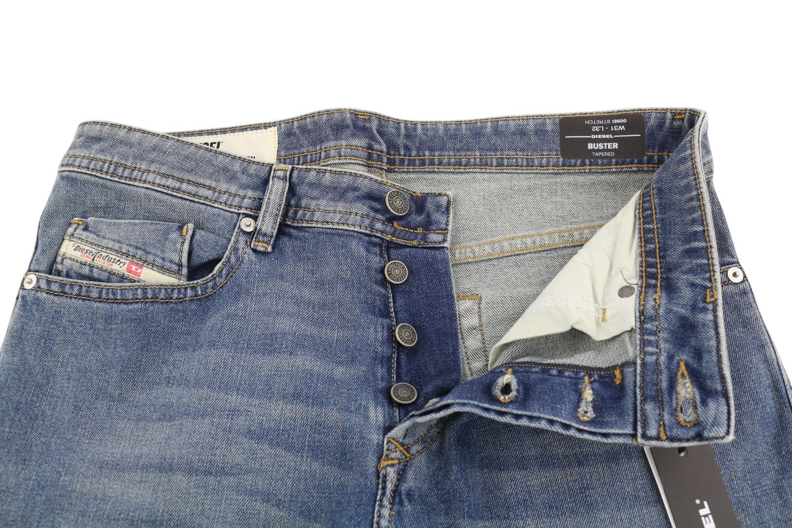 DIESEL Buster 009EI vyriški džinsai W31/L32 siaurėjantys, mėlyni, su sagomis 