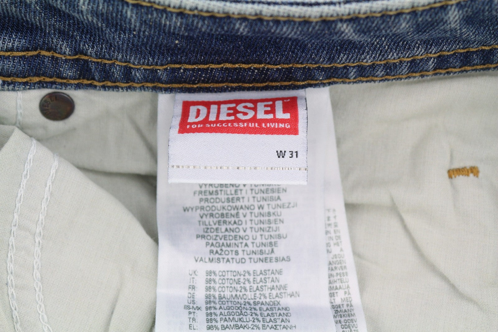 DIESEL Buster 009EI vyriški džinsai W31/L32 siaurėjantys, mėlyni, su sagomis 