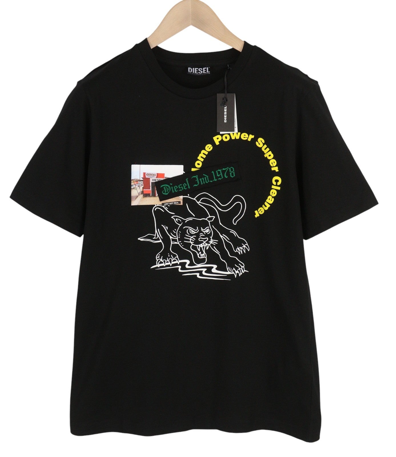 DIESEL T-Just-B60 vyriški marškinėliai XS, juodi, trumpomis rankovėmis, apvalia apykakle, trikotažo raštu 