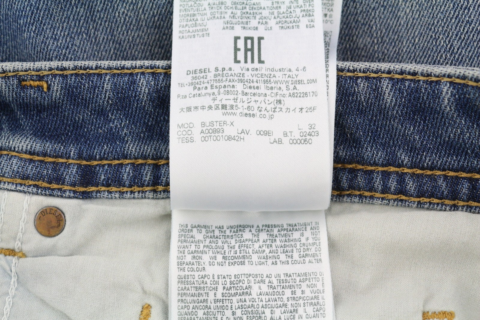 DIESEL Buster 009EI vyriški džinsai W32/L32 siaurėjantys, mėlyni, su sagomis 