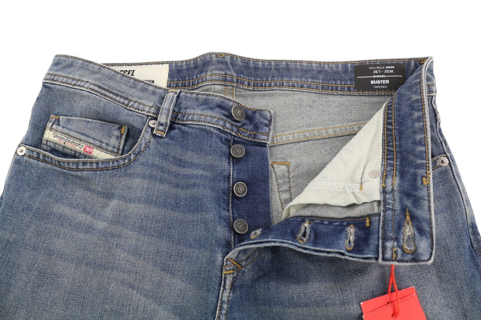 DIESEL Buster 009EI vyriški džinsai W32/L32 siaurėjantys, mėlyni, su sagomis 