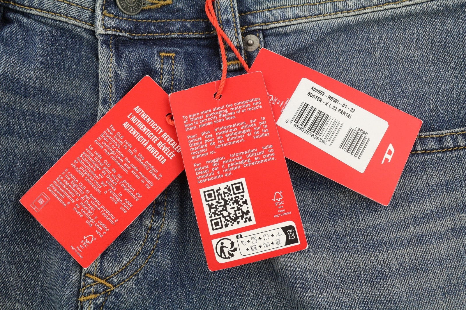 DIESEL Buster 009EI vyriški džinsai W32/L32 siaurėjantys, mėlyni, su sagomis 