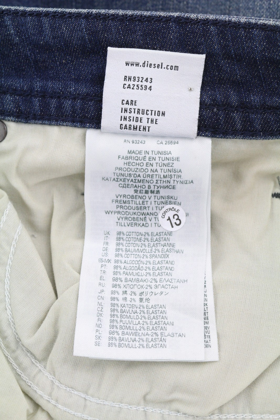 DIESEL Buster 084TU vyriški džinsai W30/L32 siaurėjantys, tamprūs, mėlyni, su sagomis 