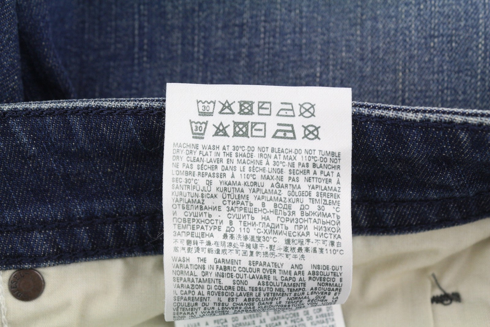 DIESEL Buster 084TU vyriški džinsai W30/L32 siaurėjantys, tamprūs, mėlyni, su sagomis 