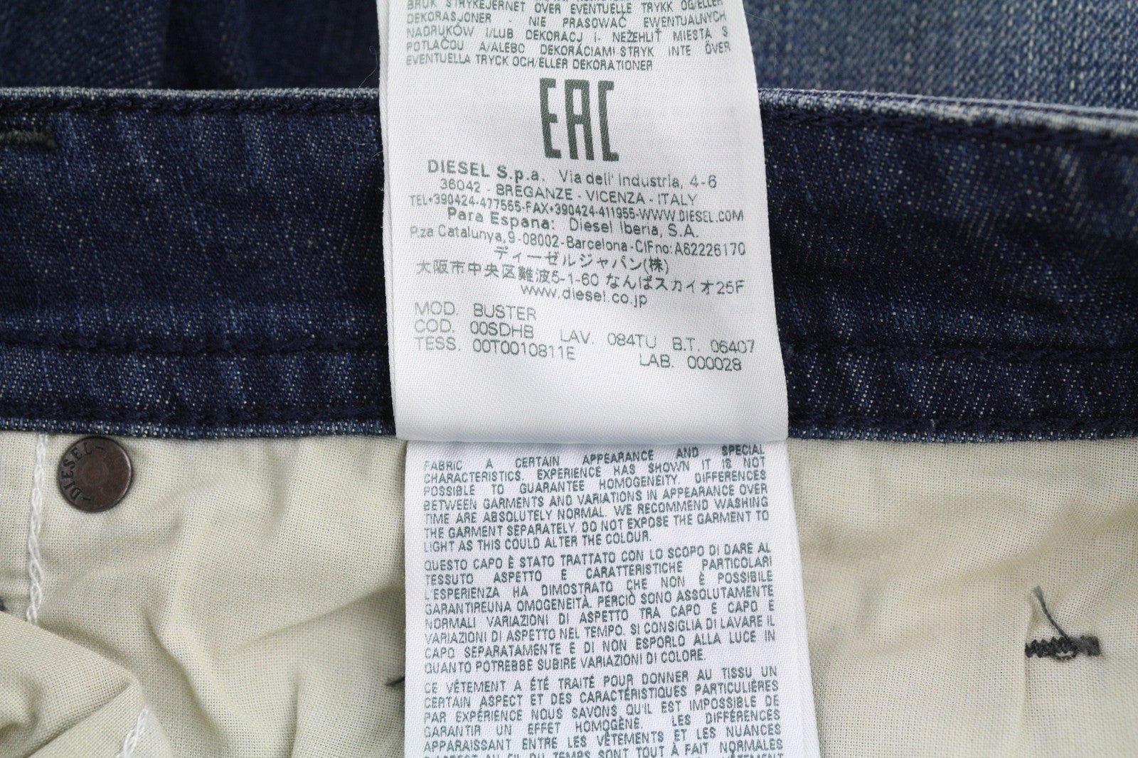 DIESEL Buster 084TU vyriški džinsai W30/L32 siaurėjantys, tamprūs, mėlyni, su sagomis 