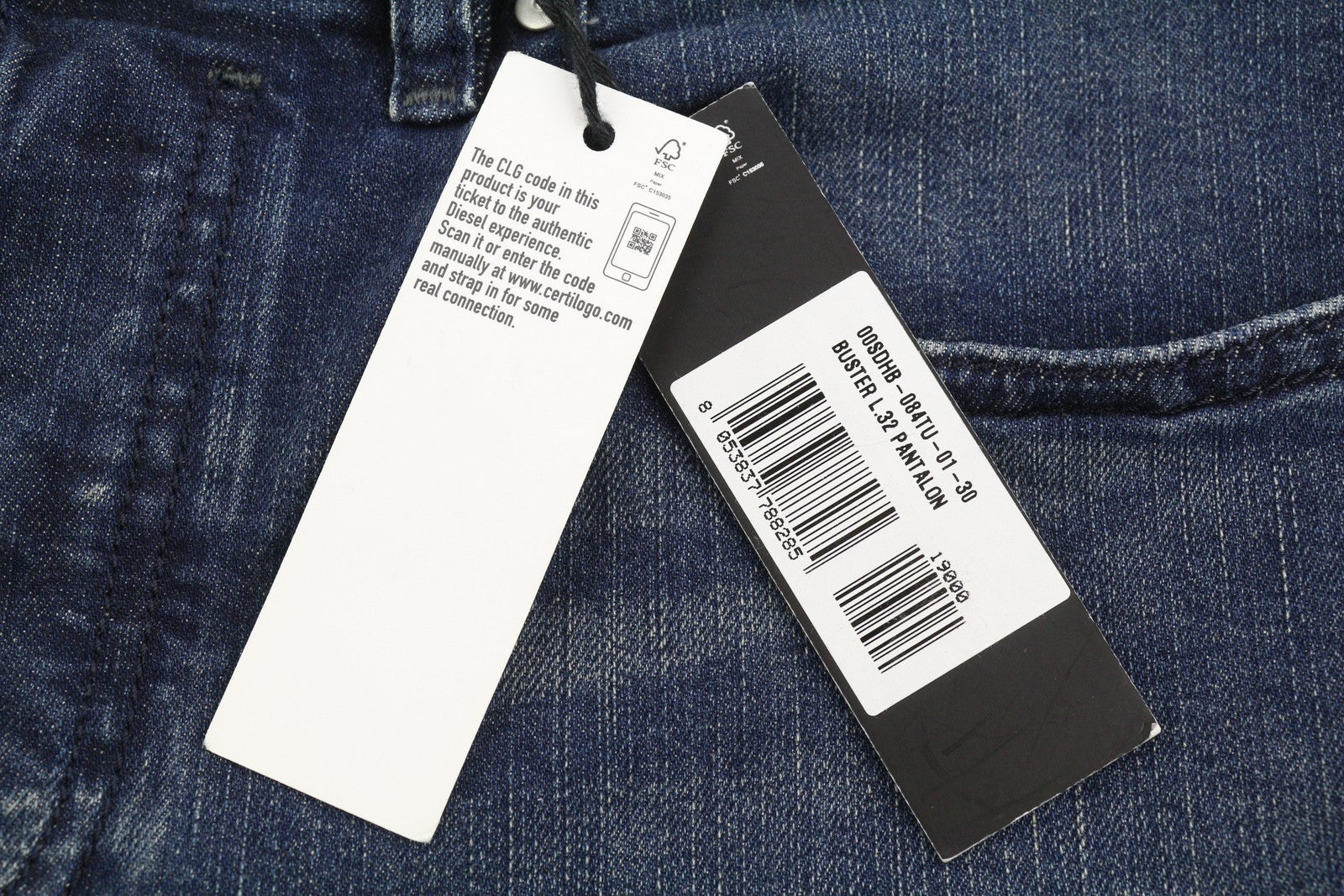 DIESEL Buster 084TU vyriški džinsai W30/L32 siaurėjantys, tamprūs, mėlyni, su sagomis 