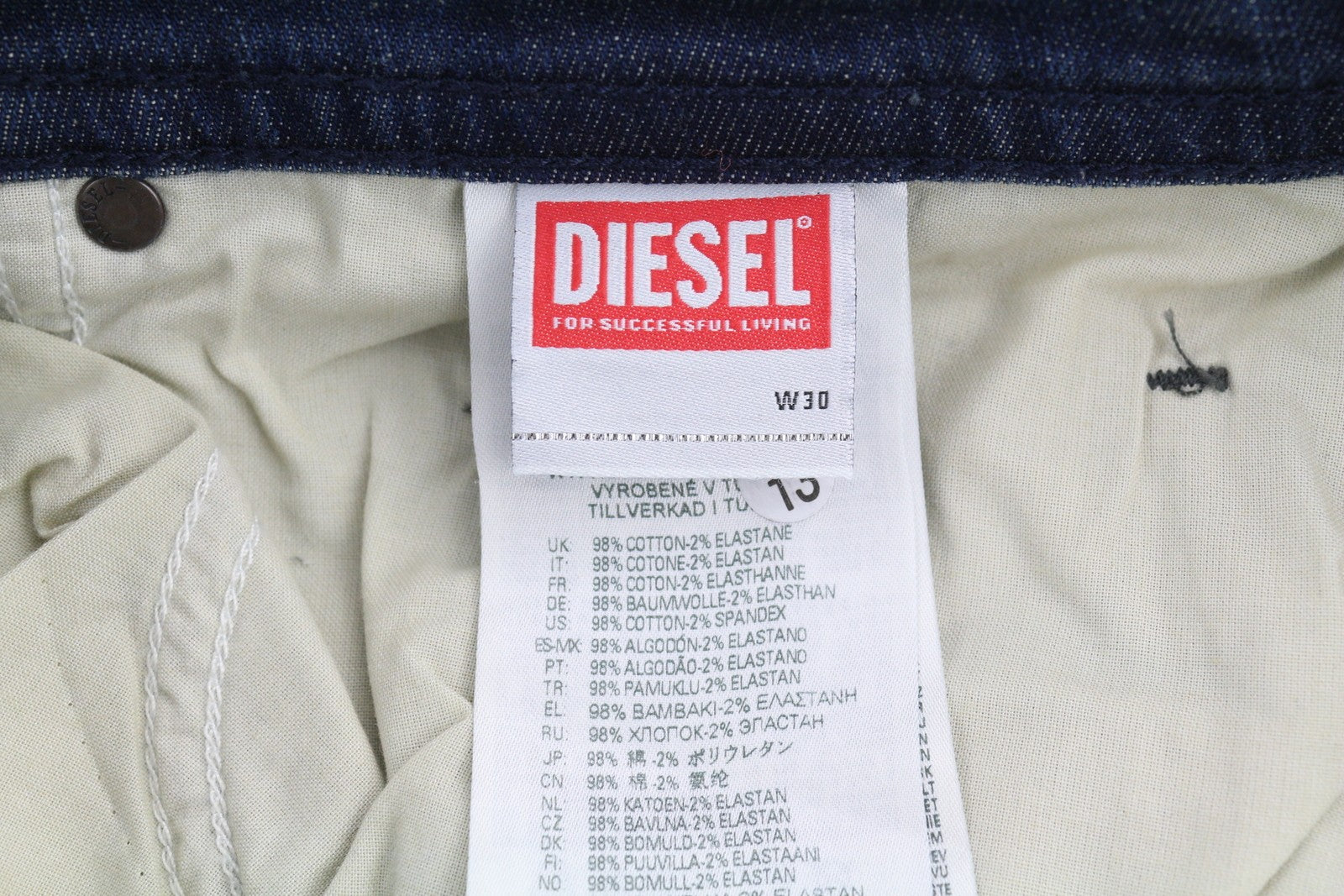 DIESEL Buster 084TU vyriški džinsai W30/L32 siaurėjantys, tamprūs, mėlyni, su sagomis 