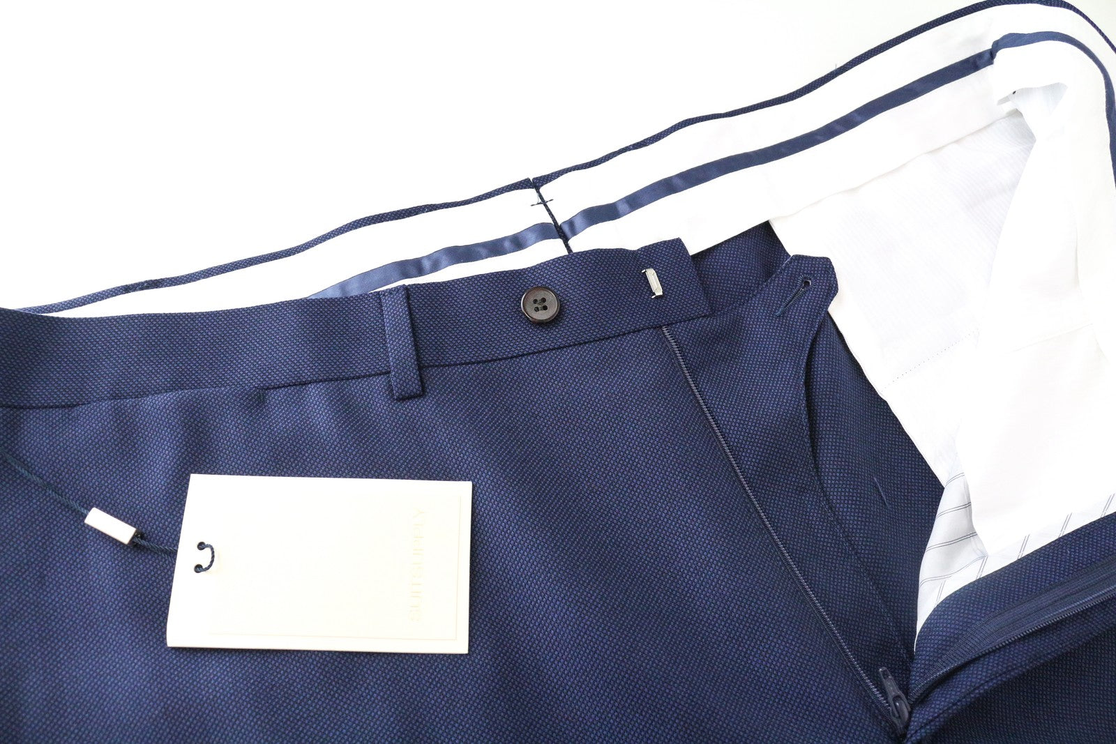 SUITSUPPLY Brescia UK46L Wool Trousers Men's Blue Lined Pleated Formal Pants