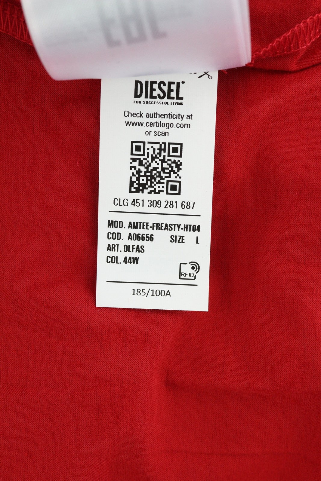 DIESEL Amtee-Freasty-HT04 vyriški marškinėliai L sportiniai trumpomis rankovėmis, raudonos spalvos logotipas
