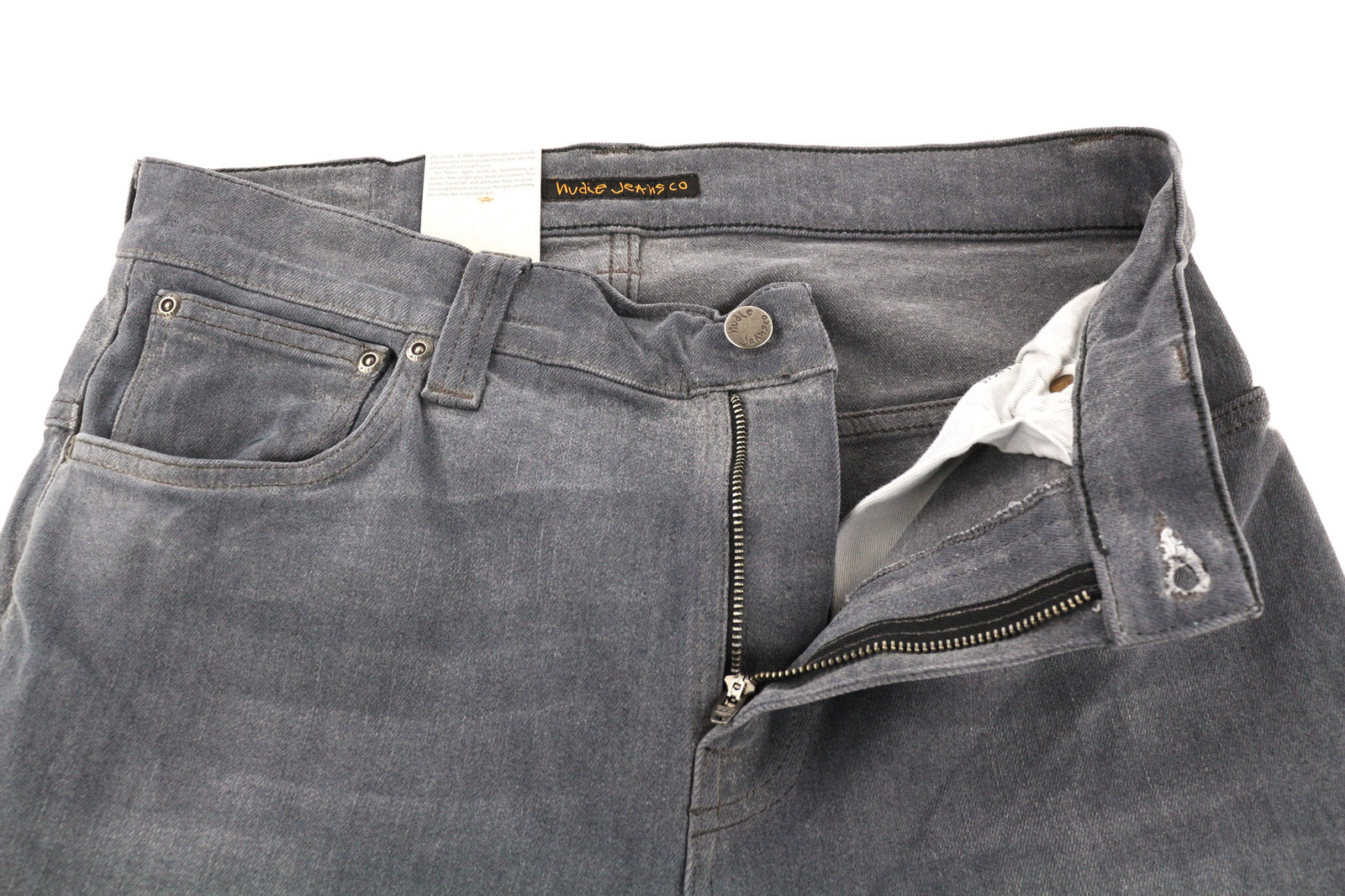 NUDIE JEANS Thin Finn Men Jeans W32/L32 Slim Grey Cotton Elastane Zipped Washed