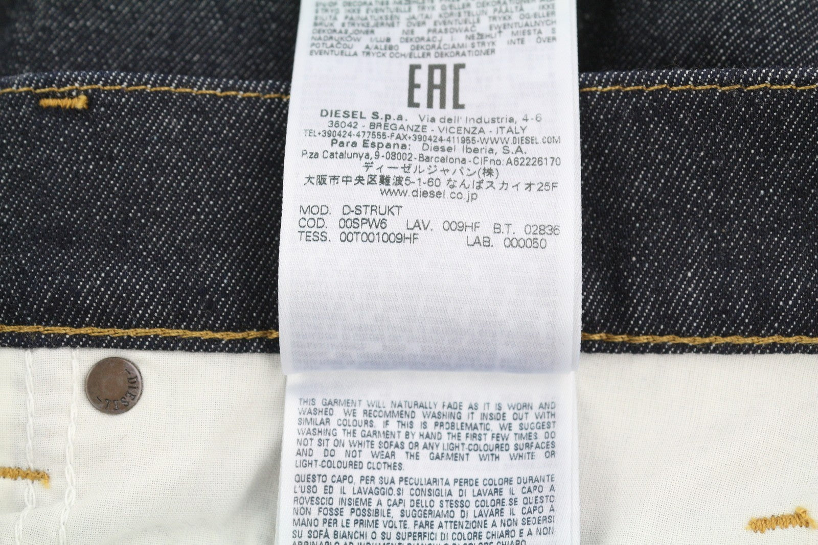 DIESEL D-Strukt 009HF vyriški džinsai W34/L34 Slim Fit su tampriu užtrauktuku, tamsiai mėlyni 