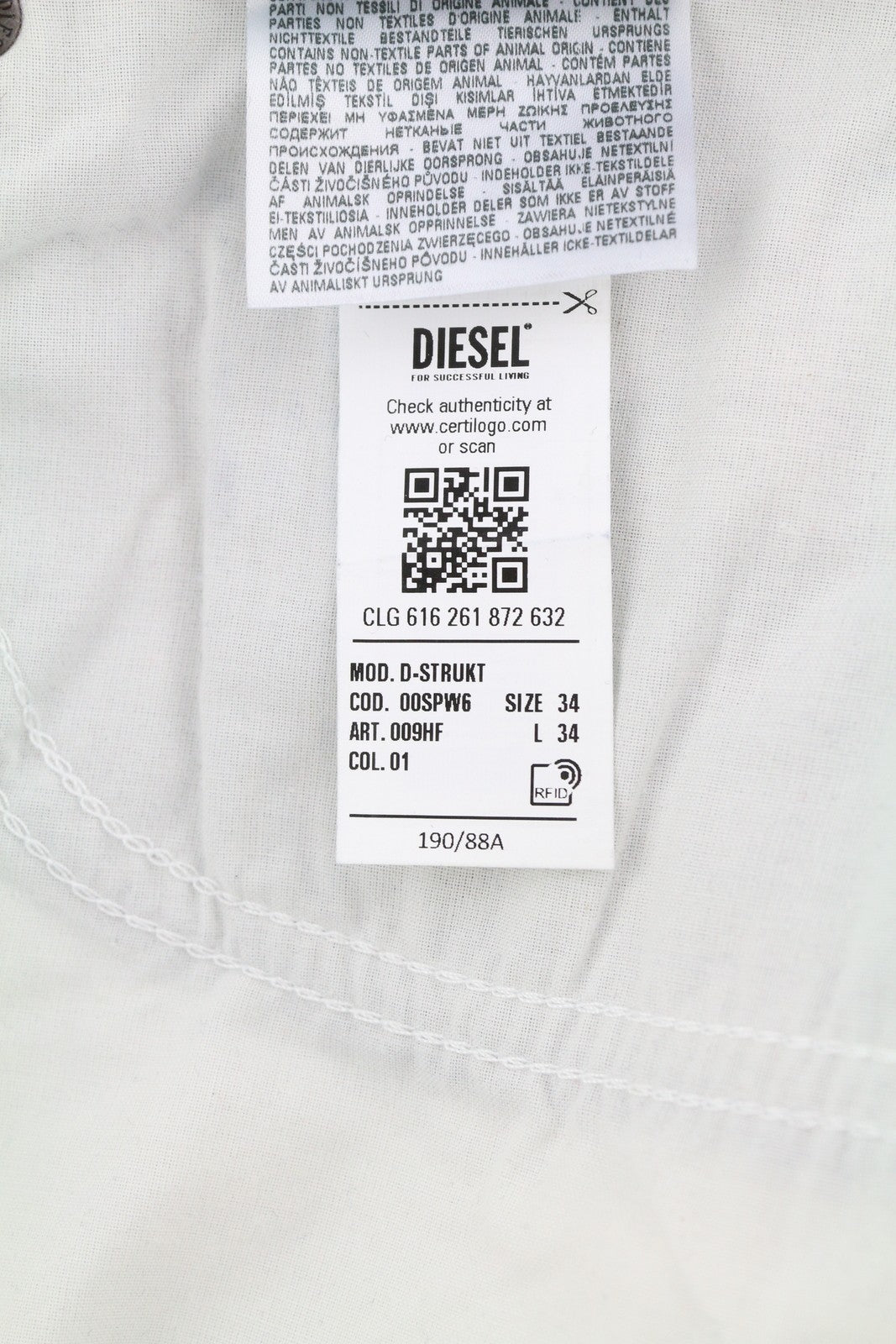 DIESEL D-Strukt 009HF vyriški džinsai W34/L34 Slim Fit su tampriu užtrauktuku, tamsiai mėlyni 