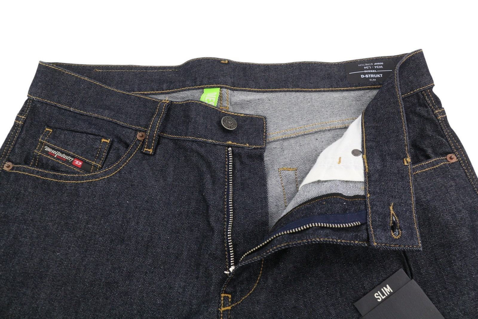 DIESEL D-Strukt 009HF vyriški džinsai W34/L34 Slim Fit su tampriu užtrauktuku, tamsiai mėlyni 