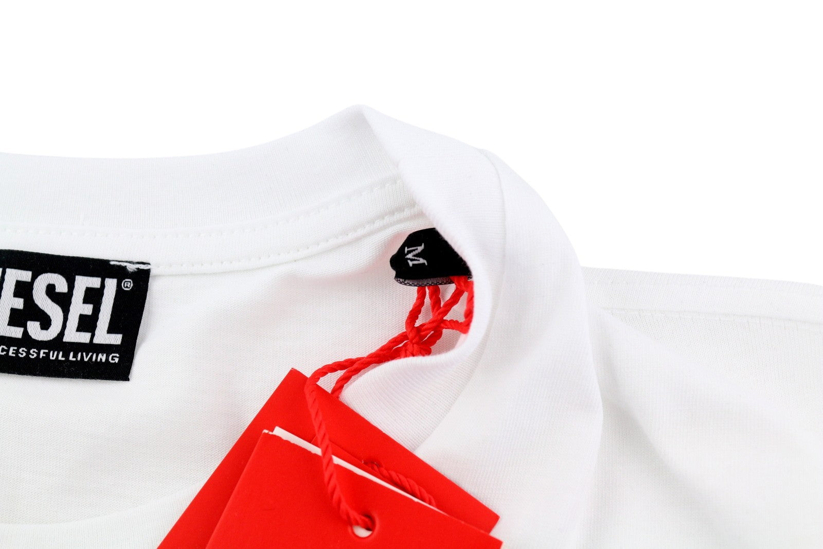 DIESEL T-Just-Small-New D Logo vyriški marškinėliai M balti trumpomis rankovėmis su medvilniniais įtvarais 