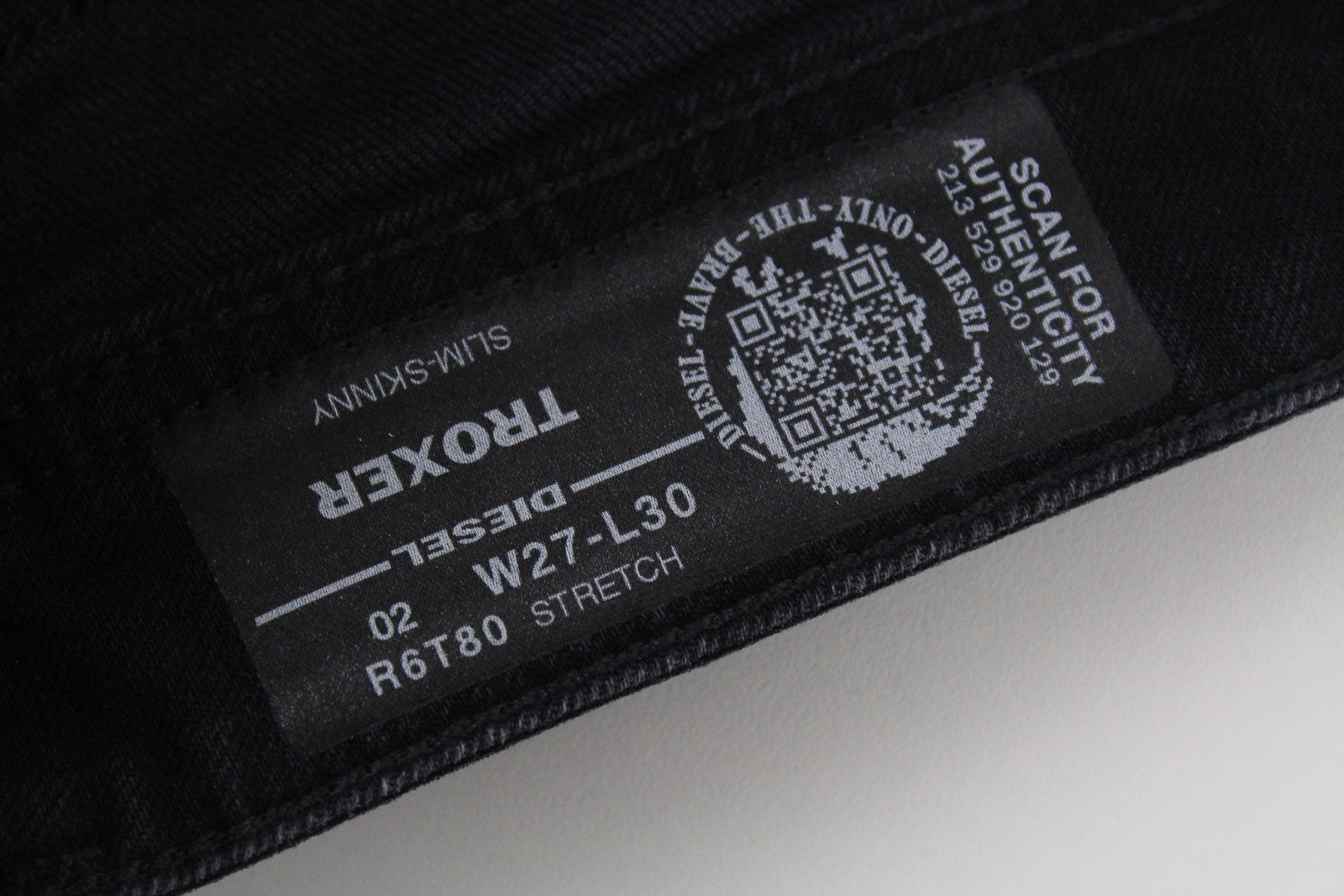 DIESEL vyriški „Troxer R6T80“ džinsai, W27/L30, ploni, tamprūs, pilki, medvilniniai 