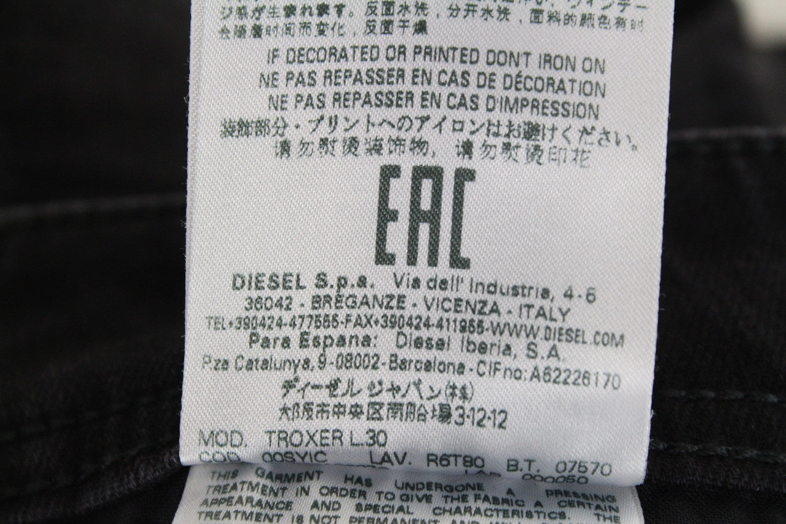 DIESEL vyriški „Troxer R6T80“ džinsai, W27/L30, ploni, tamprūs, pilki, medvilniniai 