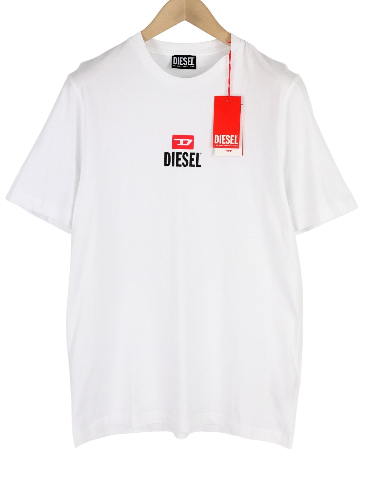 DIESEL T-Just-Small-New D Logo vyriški marškinėliai L dydžio, balti, trumpomis rankovėmis, medvilniniai 