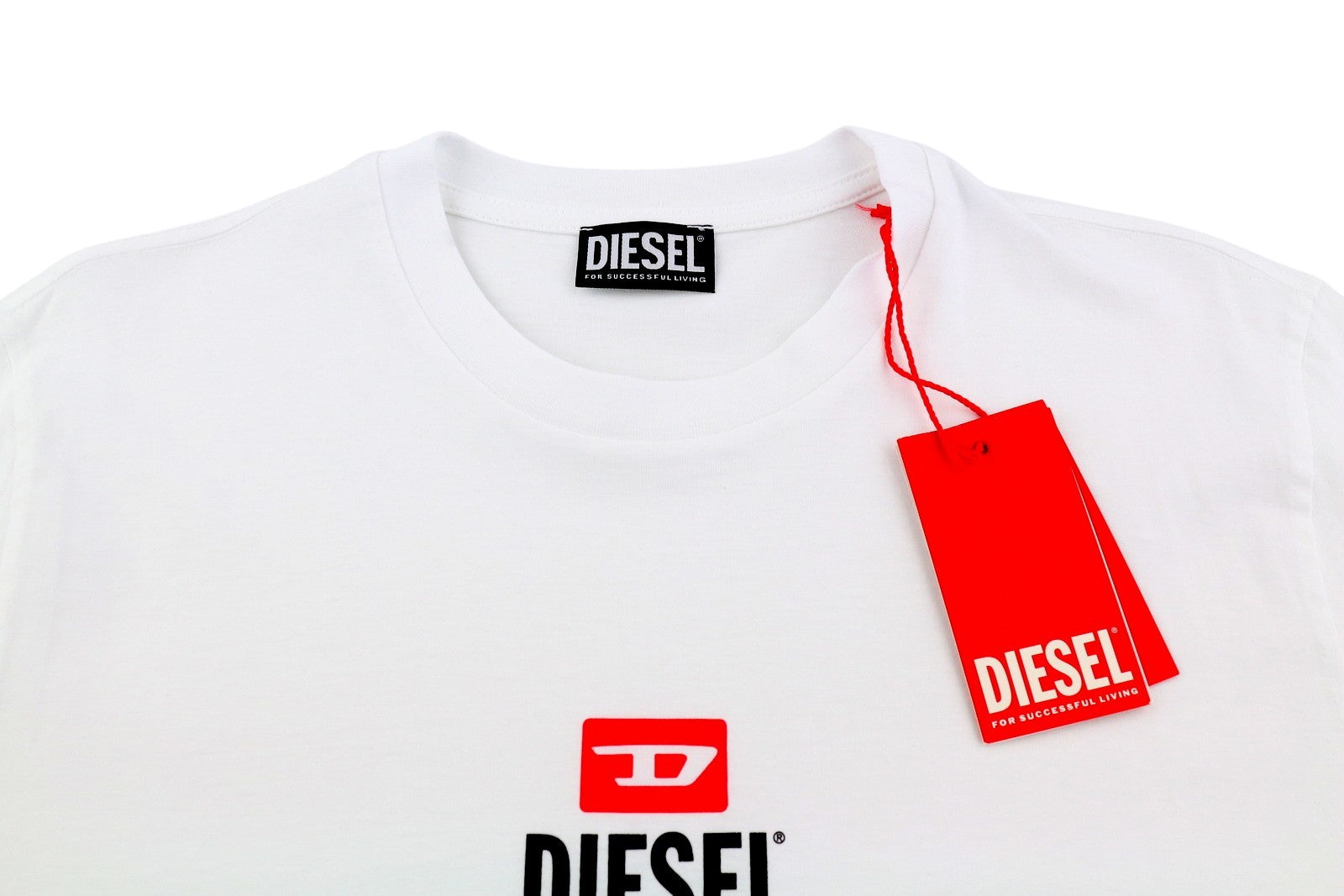 DIESEL T-Just-Small-New D Logo vyriški marškinėliai L dydžio, balti, trumpomis rankovėmis, medvilniniai 